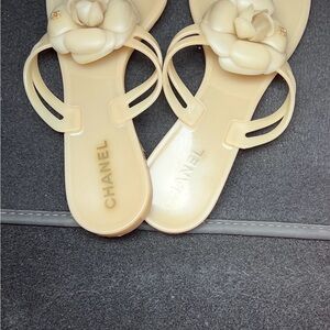 Chanel Cream Sandals with Floral Accent